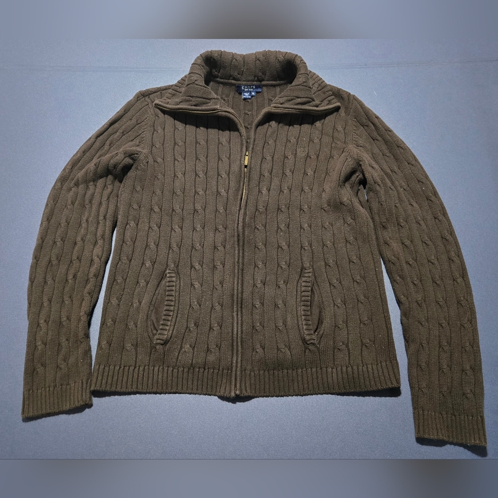 Womens Chaps Cable Sweater, half zip, XL, Brown